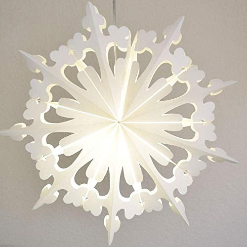 Quasimoon Paper Star Lantern 32-Inch, White, Holiday Spirit Snowflake Design Quasimoon Paper Star Lantern 32-Inch, White, Holiday Spirit Snowflake Design
